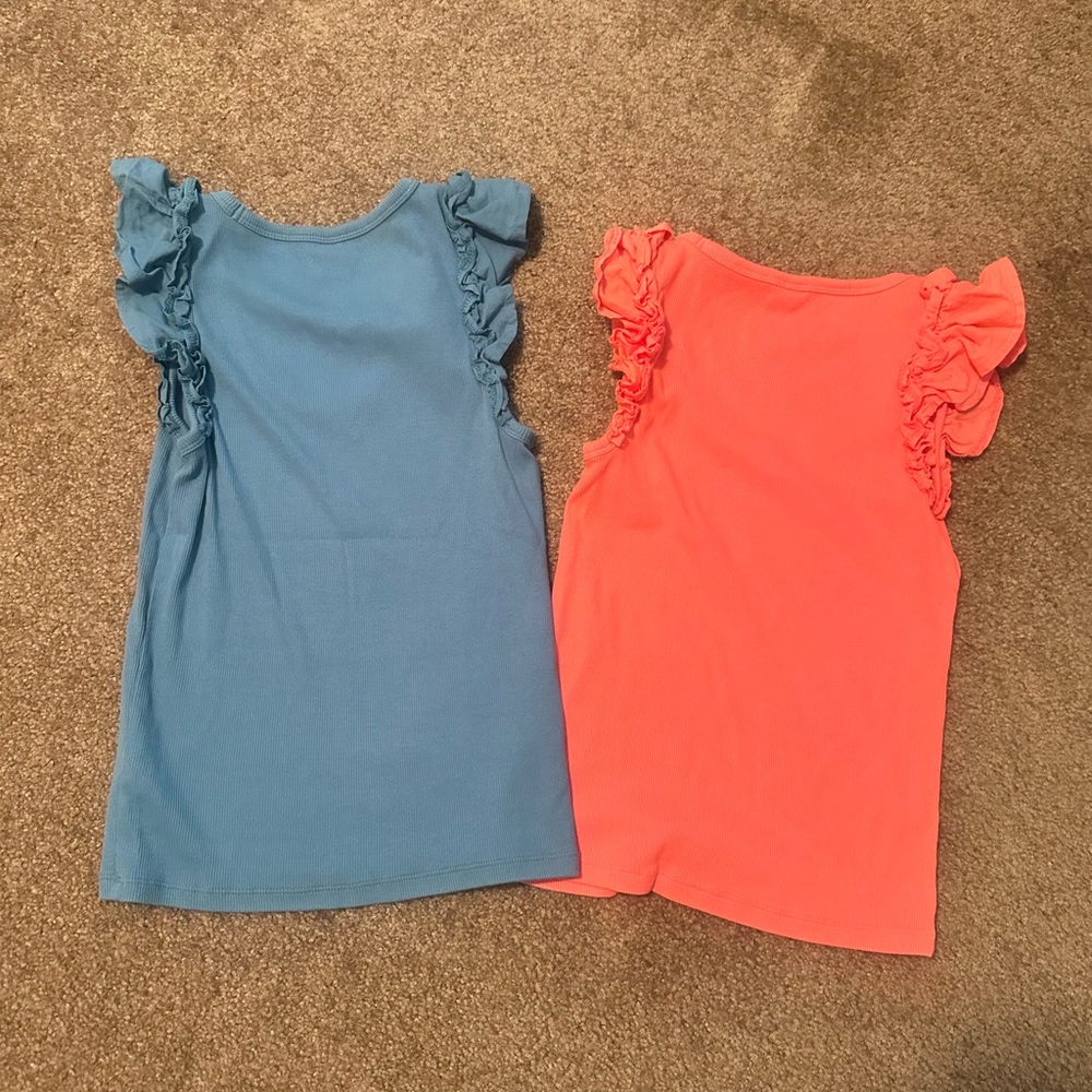 Old Navy Ruffled Sleeve Tank Tops - Blue and Coral - Picture 2 of 4